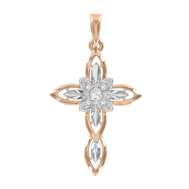 Artikelbild 1 des Artikels “Kreuz-Anhänger „Blüte mit Stein“ aus 585 Bicolor-Gold mit Zirkonia, Höhe 32 mm “