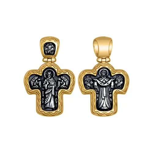 Product image 1 of the product “Cross Pendant “Cross with Mother of God” in Gold-Plated 925 Sterling Silver ”