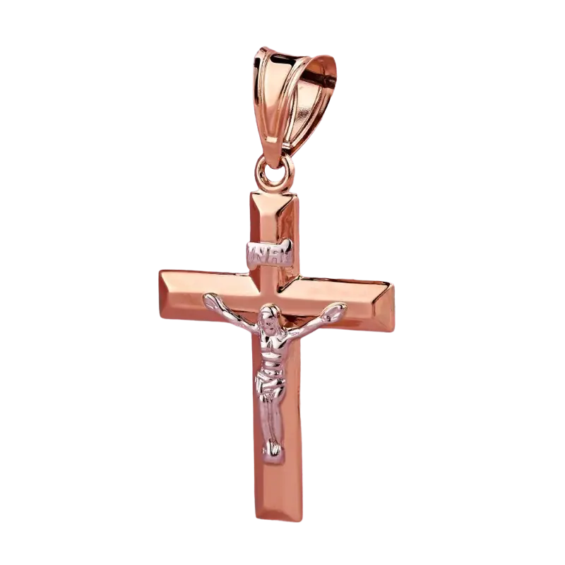 Product image 1 of the product “Cross Pendant “Bevelled with Crucifix” in 585 Two-Tone Gold, Height 51 mm ”
