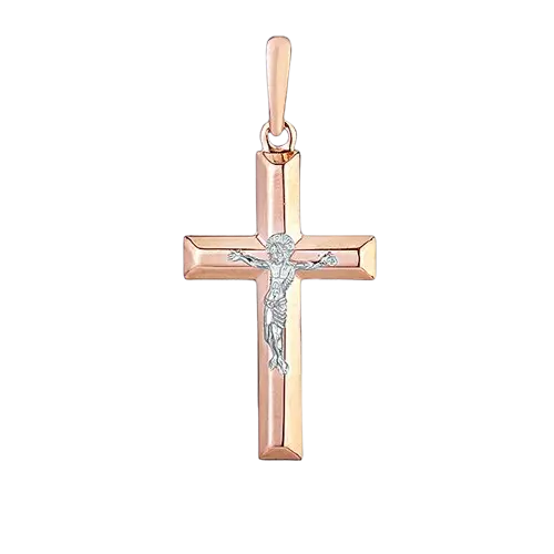 Product image 1 of the product “Cross Pendant “Bevelled with Crucifix” in 585 Two-Tone Gold, Height 35 mm ”