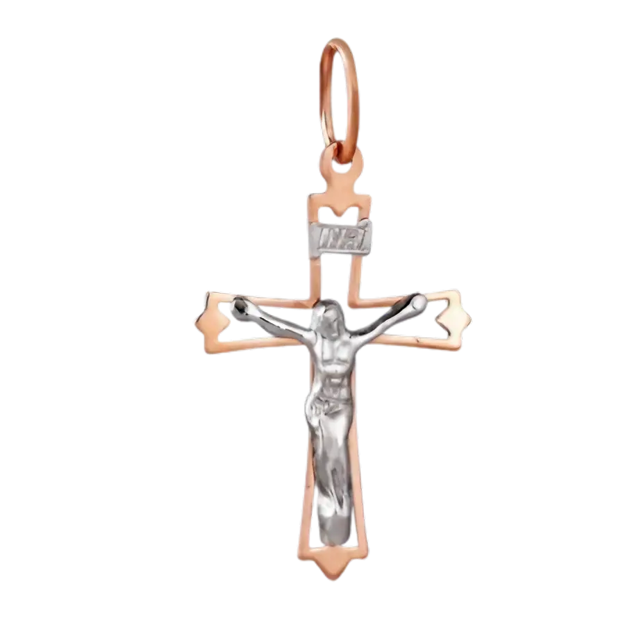 Artikelbild 1 des Artikels “Kreuz-Anhänger „Mit Kruzifix durchbrochen“ aus 585 Bicolor-Gold, Länge 42,0 mm “