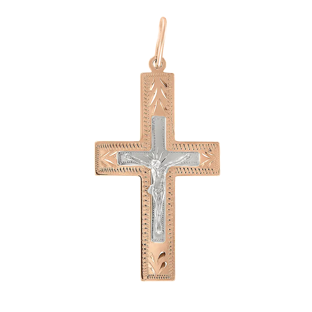 Artikelbild 1 des Artikels “Kreuz-Anhänger „Mit Kruzifix und Gravur“ aus 585 Bicolor-Gold, Höhe 44 mm “