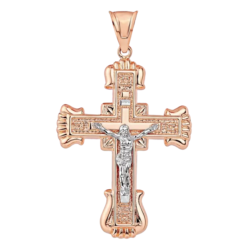 Artikelbild 1 des Artikels “Kreuz-Anhänger „Mit Kruzifix und Ornament“ aus 585 Bicolor-Gold, Höhe 87 mm “
