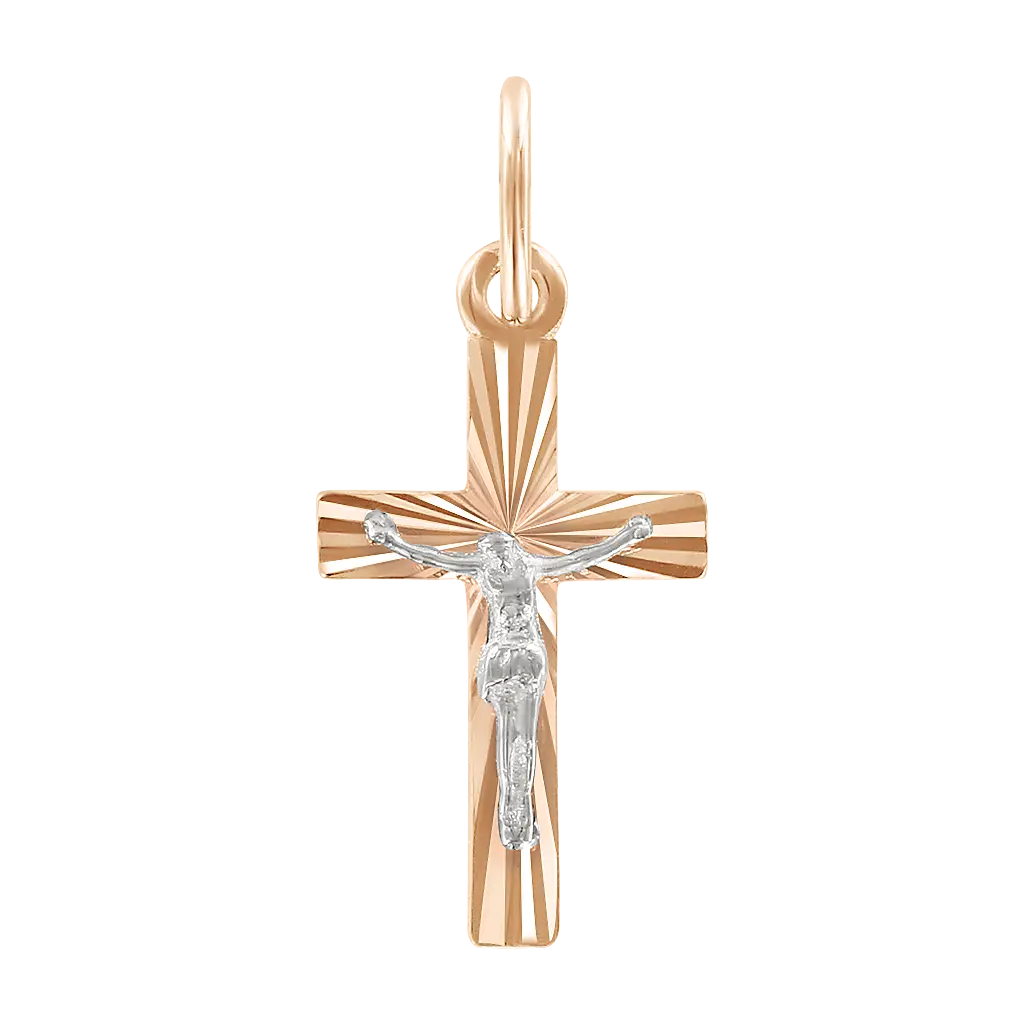Product image 1 of the product “Cross Pendant “With Crucifix and Rays” in 585 Rose Gold, Height 24 mm ”