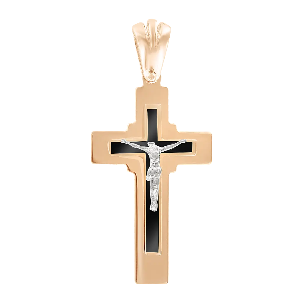 Artikelbild 1 des Artikels “Kreuz-Anhänger „Mit schwarzem Einsatz“ aus 585 Rotgold, Höhe 34 mm “