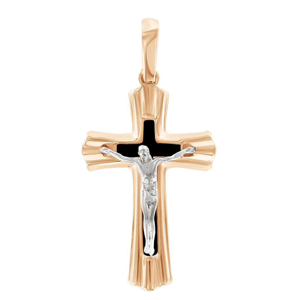 Product image 1 of the product “Cross Pendant “With Black Inlay” in 585 Rose Gold, Height 37 mm ”