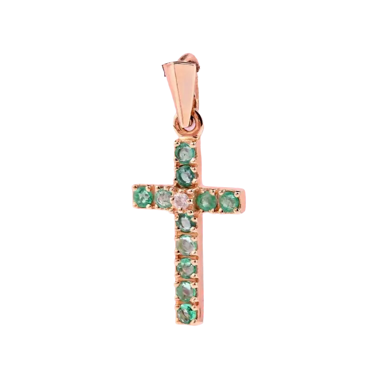Artikelbild 1 des Artikels “Kreuz-Anhänger „Mit Smaragden“ aus 585 Rotgold mit Smaragd “