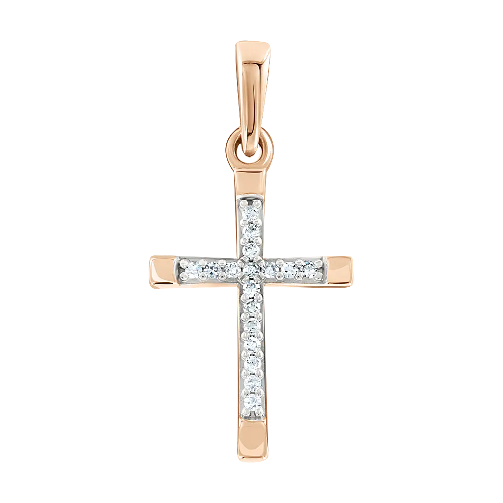 Artikelbild 1 des Artikels “Kreuz-Anhänger „Mit Steinreihe“ aus 585 Rotgold mit Brillanten, Höhe 24 mm “