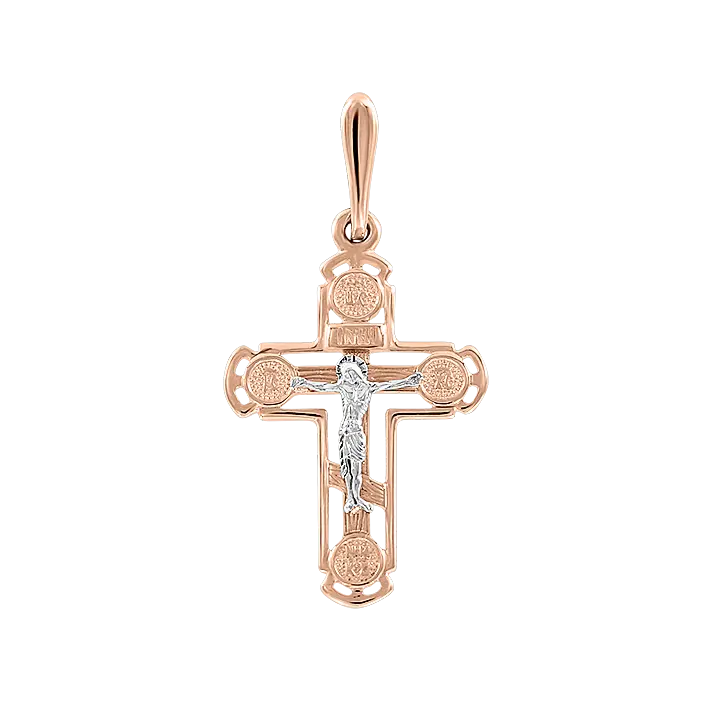 Product image 1 of the product “Cross Pendant “Orthodox Openwork” in 585 Two-Tone Gold, Height 29 mm ”