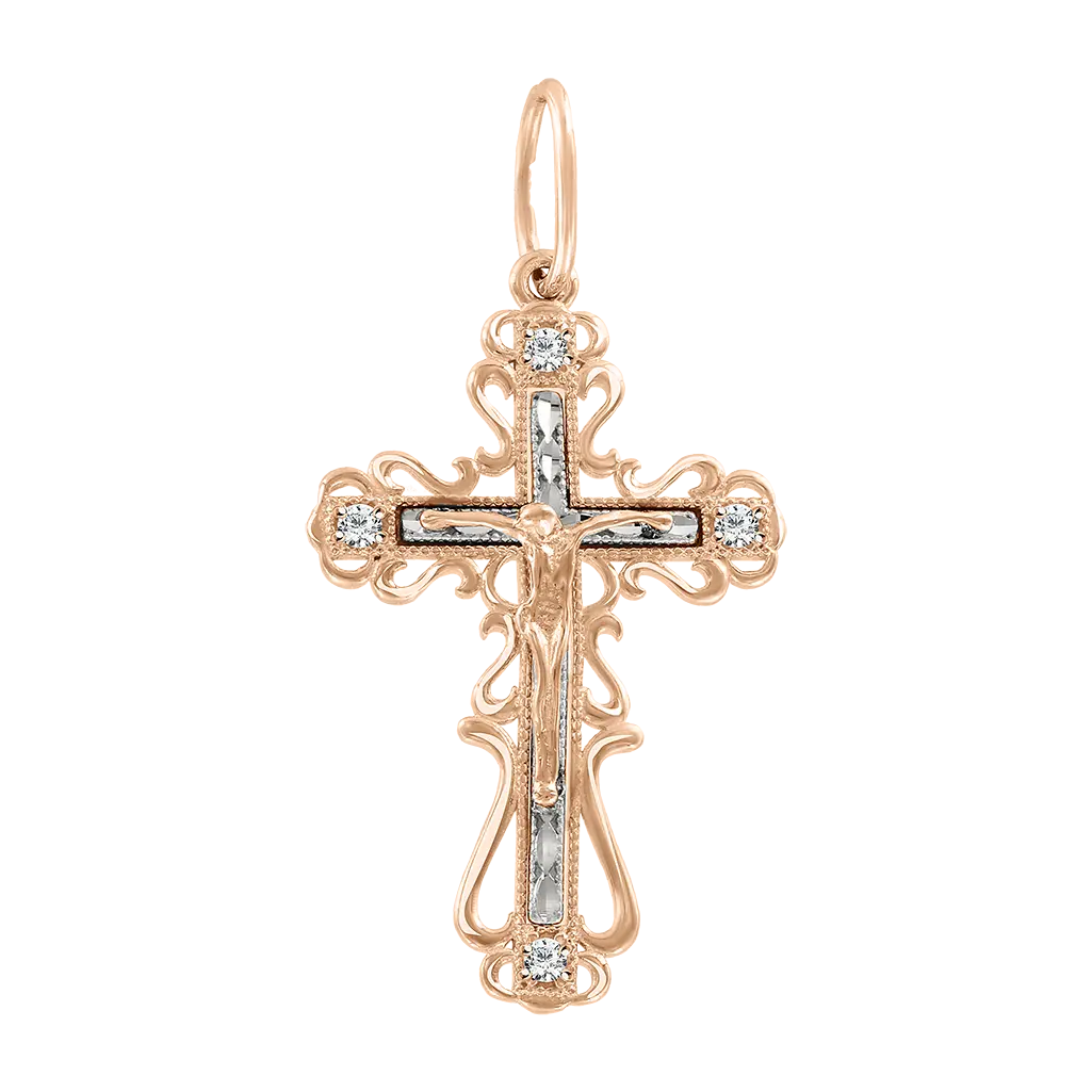 Artikelbild 1 des Artikels “Kreuz-Anhänger „Orthodox filigran mit Steinen“ aus 585 Bicolor-Gold mit Zirkonia, Höhe 39 mm “