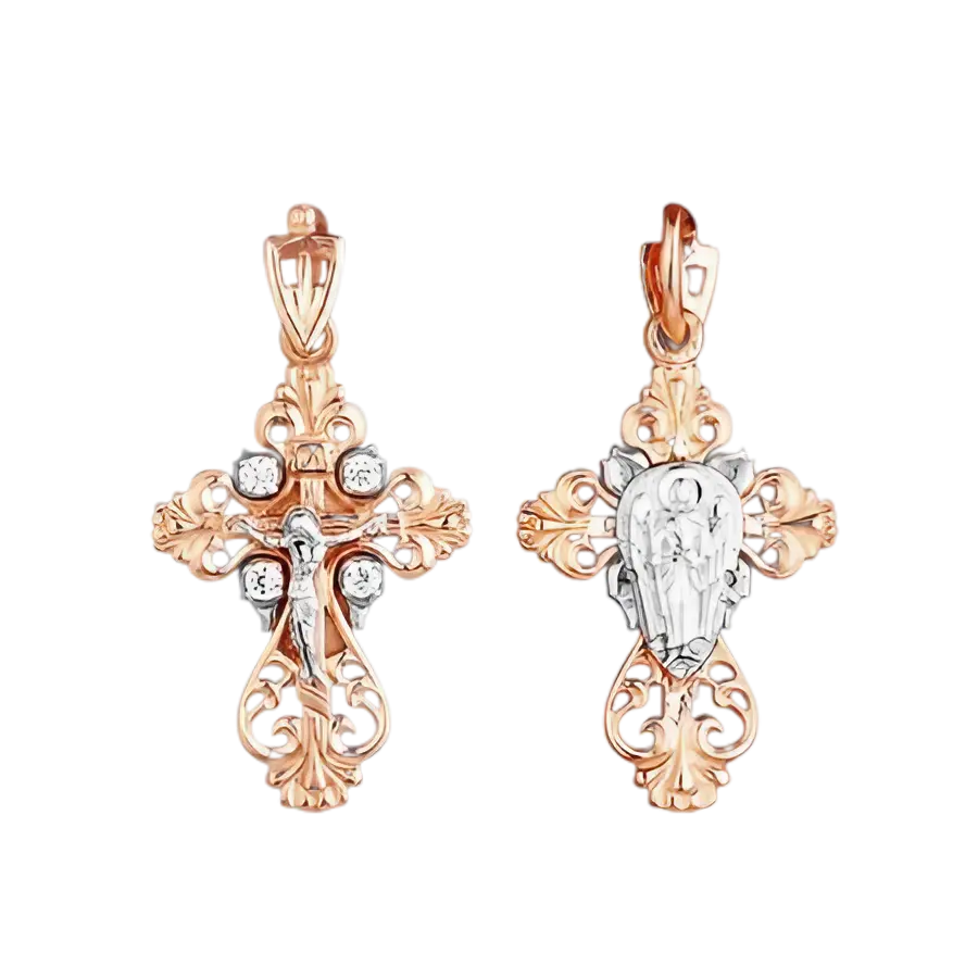 Artikelbild 1 des Artikels “Kreuz-Anhänger „Orthodox filigran mit Steinen“ aus 585 Bicolor-Gold mit Zirkonia, Höhe 35 mm “