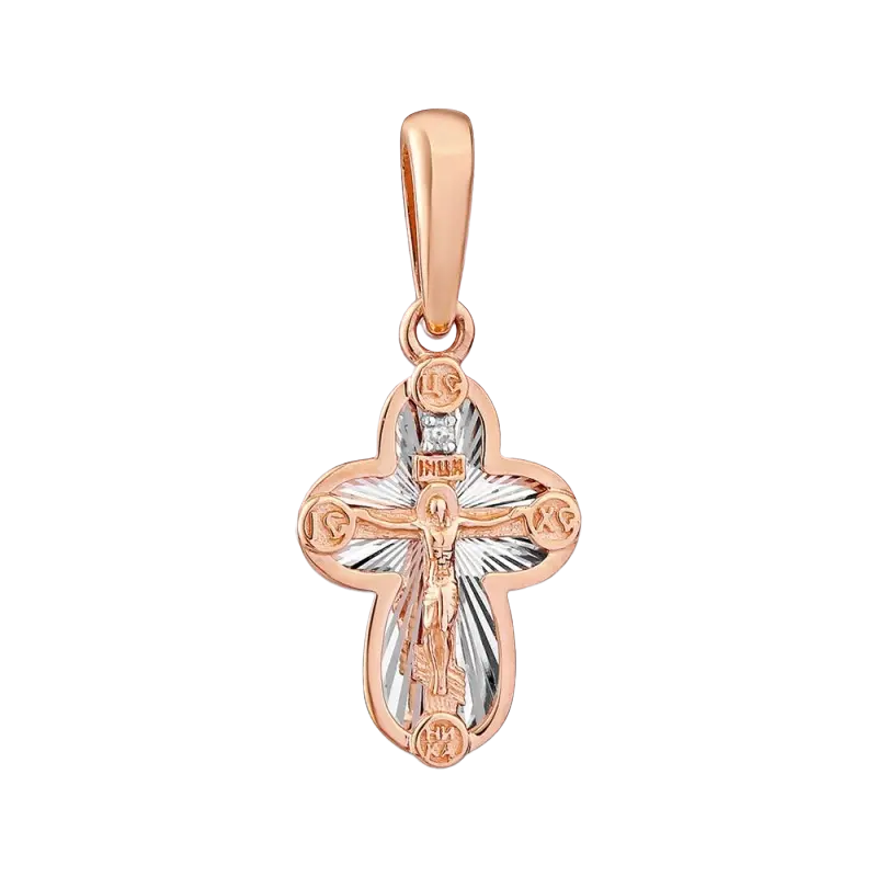 Product image 1 of the product “Cross Pendant “Orthodox Trefoil” in 585 Two-Tone Gold with Diamonds ”