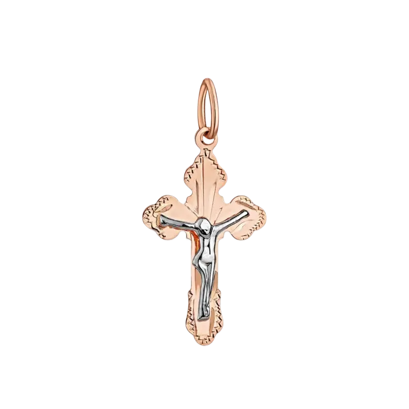 Product image 1 of the product “Cross Pendant “Small Orthodox” in 585 Two-Tone Gold, Height 27 mm ”