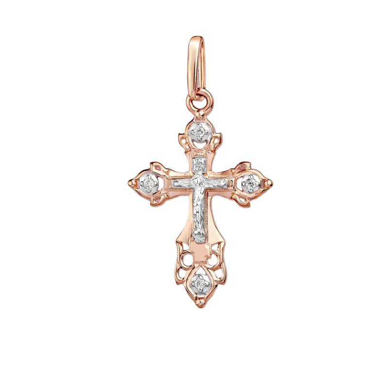 Product image 1 of the product “Cross Pendant “Orthodox with Stones” in 585 Two-Tone Gold with Diamonds ”