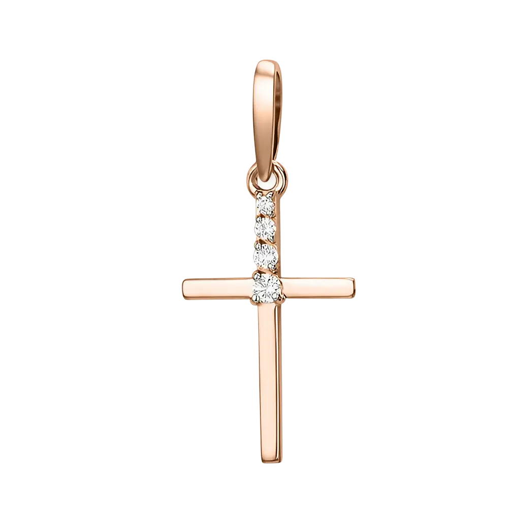 Artikelbild 1 des Artikels “Kreuz-Anhänger „Schlicht mit Steinen“ aus 585 Rotgold mit Zirkonia, Höhe 26 mm “