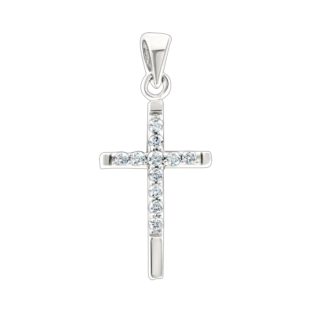 Product image 1 of the product “Cross Pendant “Stone Row” in 925 Sterling Silver with Cubic Zirconia, Height 25 mm ”