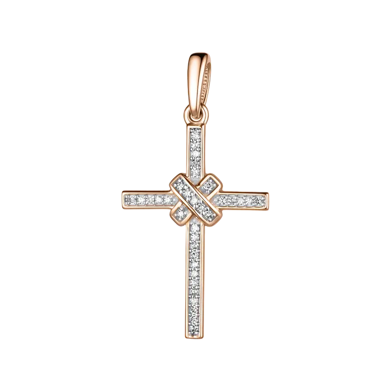 Artikelbild 1 des Artikels “Kreuz-Anhänger „Verschlungen mit Steinreihe“ aus 585 Bicolor-Gold mit Brillanten “