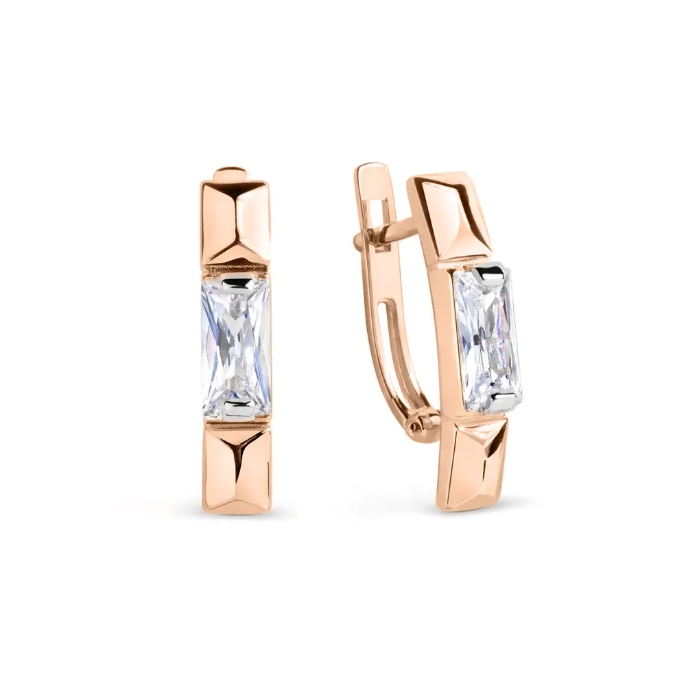Product image 1 of the product “Drop Earrings “Centred Baguette Stone” in 585 Rose Gold with Cubic Zirconia ”