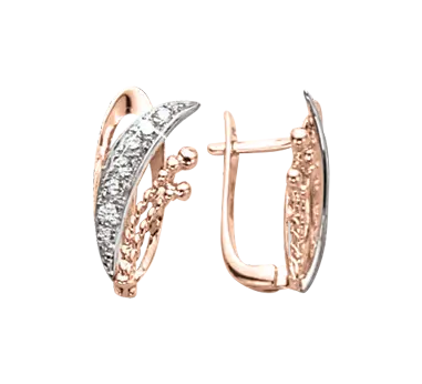Product image 1 of the product “Drop Earrings “Leaf Arch with Pavé” in 585 Two-Tone Gold with Cubic Zirconia ”