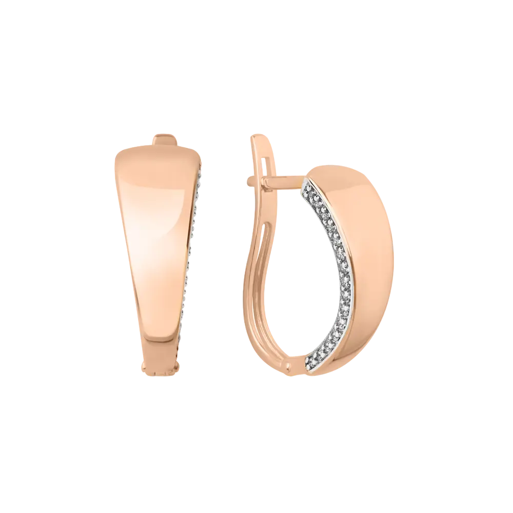 Product image 1 of the product “Drop Earrings “Wide with Stone Border” in 585 Rose Gold with Cubic Zirconia ”