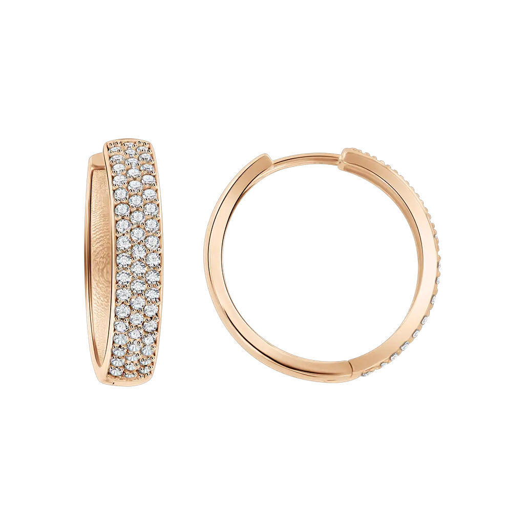 Product image 1 of the product “Drop Earrings “Hoops with Stone Rows” in 585 Rose Gold with Cubic Zirconia ”