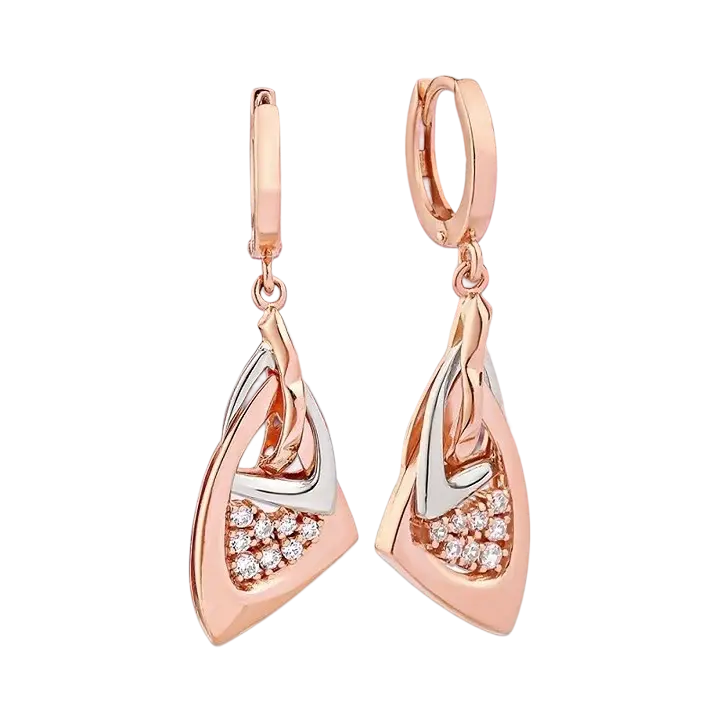 Product image 1 of the product “Drop Earrings “Dragon Shape with Stones” in 585 Two-Tone Gold with Cubic Zirconia ”