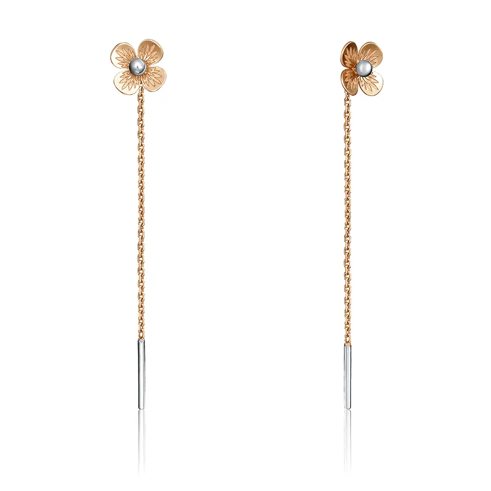Product image 1 of the product “Drop Earrings “Threader with Flower” in 585 Rose Gold ”