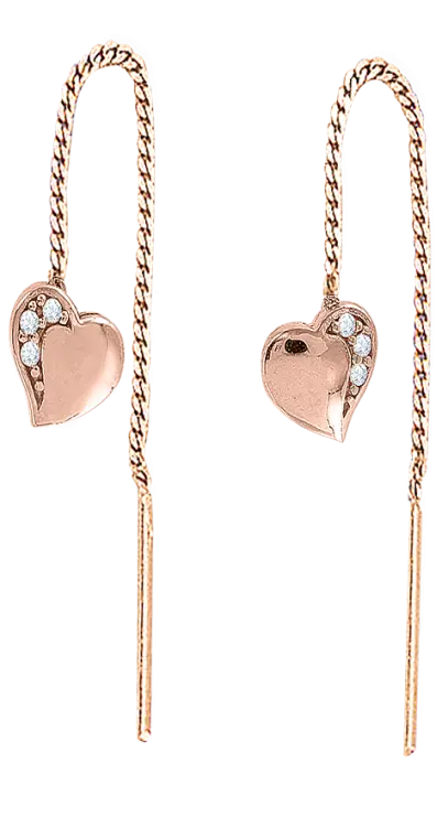 Product image 1 of the product “Drop Earrings “Threader with Heart” in 585 Rose Gold with Cubic Zirconia ”