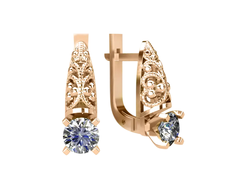 Artikelbild 1 des Artikels “Ohrhänger „Filigran mit Solitär“ aus 585 Rotgold mit Zirkonia, Höhe 18 mm “