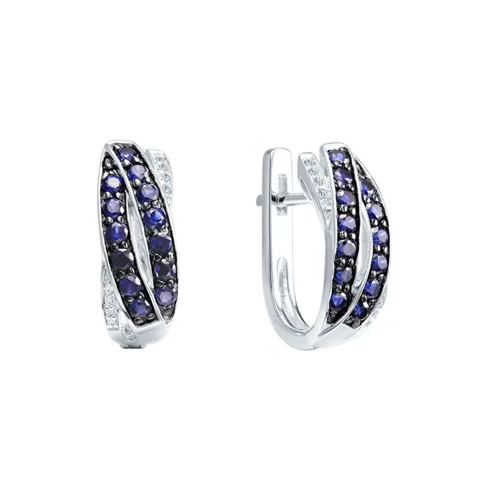 Product image 1 of the product “Drop Earrings “Crossed with Blue Stones” in 925 Sterling Silver with Cubic Zirconia ”