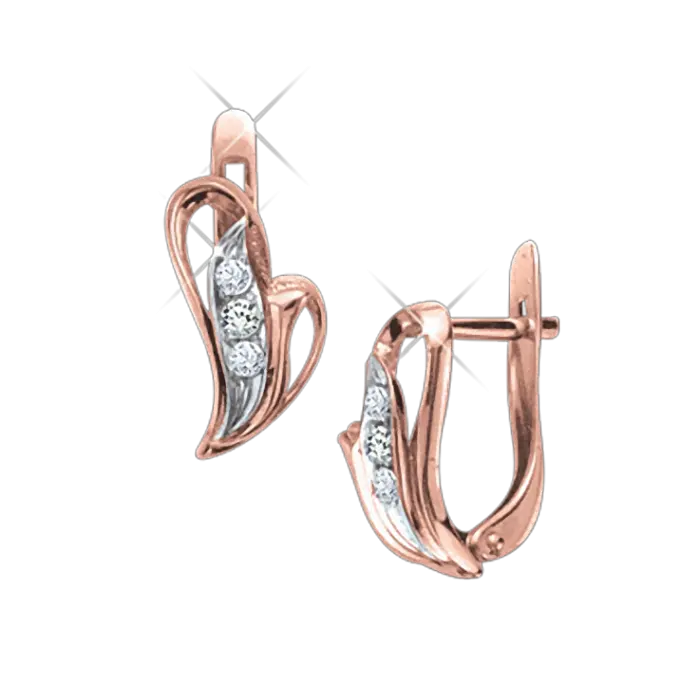Product image 1 of the product “Drop Earrings “Curved Leaf with Stones” in 585 Rose Gold with Cubic Zirconia ”