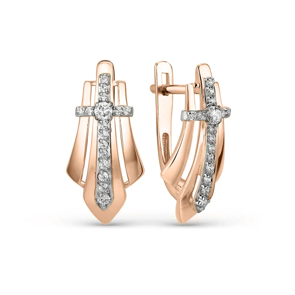 Product image 1 of the product “Drop Earrings “Cross with Rows of Stones” in 585 Rose Gold with Cubic Zirconia ”