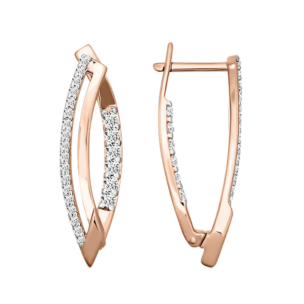 Product image 1 of the product “Drop Earrings “Open Oval with Stone Rows” in 585 Rose Gold with Cubic Zirconia ”