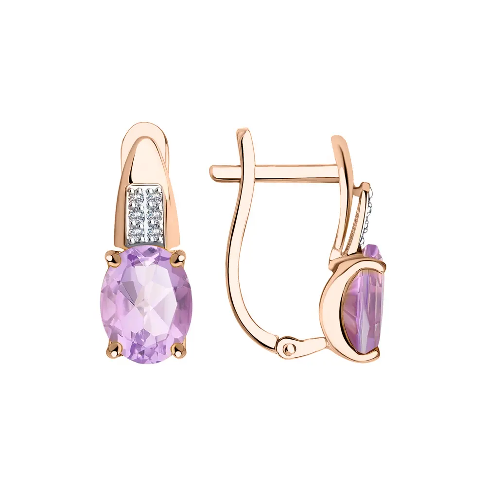 Artikelbild 1 des Artikels “Ohrhänger „Ovalstein mit Steinreihe“ aus 585 Rotgold mit Zirkonia und Amethyst “
