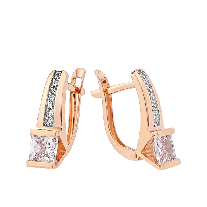 Product image 1 of the product “Drop Earrings “Princess Cut with Stone Row” in 585 Rose Gold with Cubic Zirconia ”