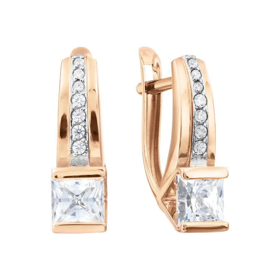 Product image 1 of the product “Drop Earrings “Princess Cut with Stone Row” in 585 Rose Gold with Cubic Zirconia, Height 17.6 mm ”