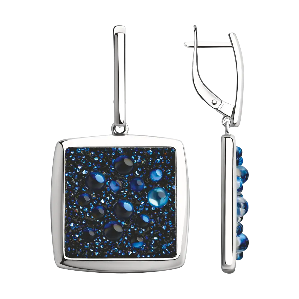 Product image 1 of the product “Drop Earrings “Square with Druzy Stone” in 925 Sterling Silver with Cubic Zirconia and Swarovski Crystals ”