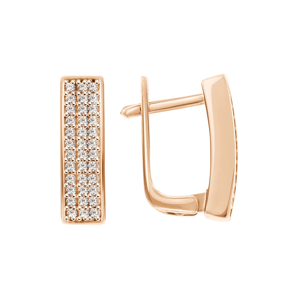 Product image 1 of the product “Drop Earrings “Rectangle with Stone Rows” in 585 Rose Gold with Cubic Zirconia, Height 16 mm ”