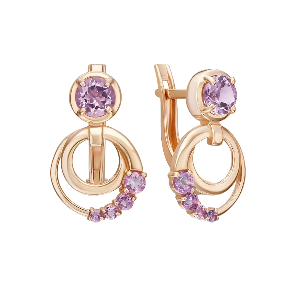 Artikelbild 1 des Artikels “Ohrhänger „Ringe mit Steinbogen“ aus 585 Rotgold mit Amethyst “