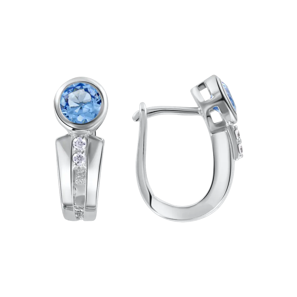 Product image 1 of the product “Drop Earrings “Round Stone with Stone Row” in 925 Sterling Silver with Cubic Zirconia ”