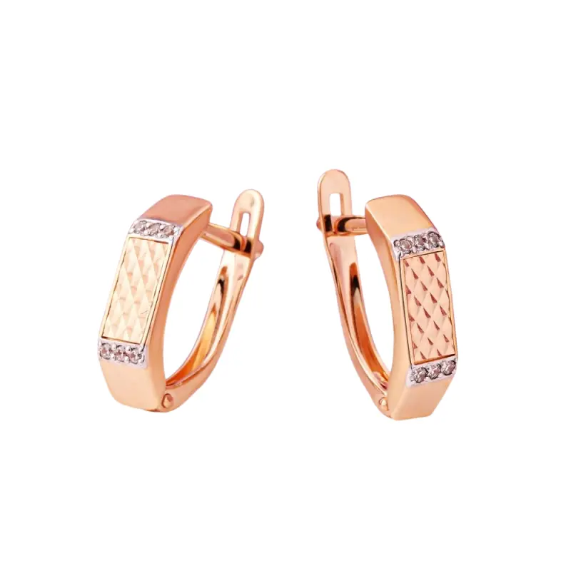 Product image 1 of the product “Drop Earrings “Narrow with Rhombus Pattern” in 585 Rose Gold with Cubic Zirconia ”