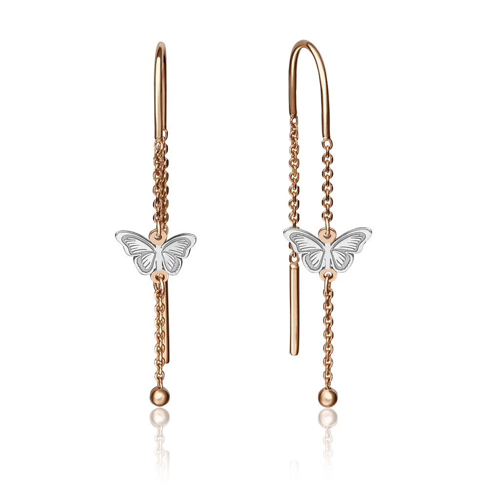 Product image 1 of the product “Drop Earrings “Butterfly” in 585 Two-Tone Gold, Height 39 mm ”