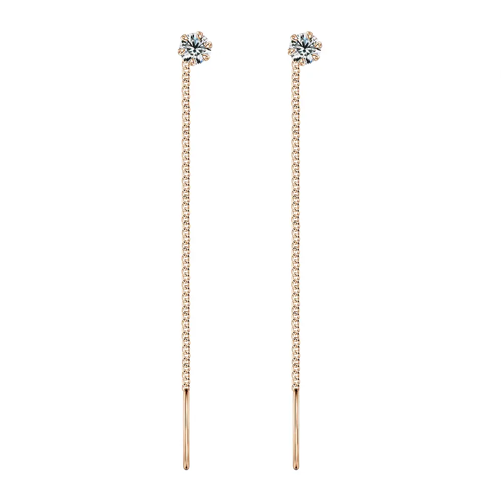 Product image 1 of the product “Drop Earrings “Solitaire on Chain” in 585 Rose Gold with Cubic Zirconia, Length 51 mm ”