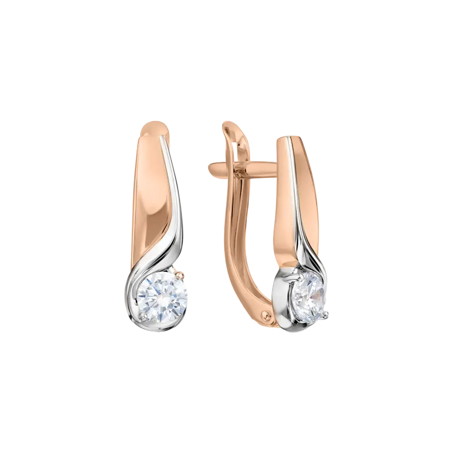 Artikelbild 1 des Artikels “Ohrhänger „Solitär mit Schwung“ aus 585 Bicolor-Gold mit Zirkonia, Höhe 17 mm “