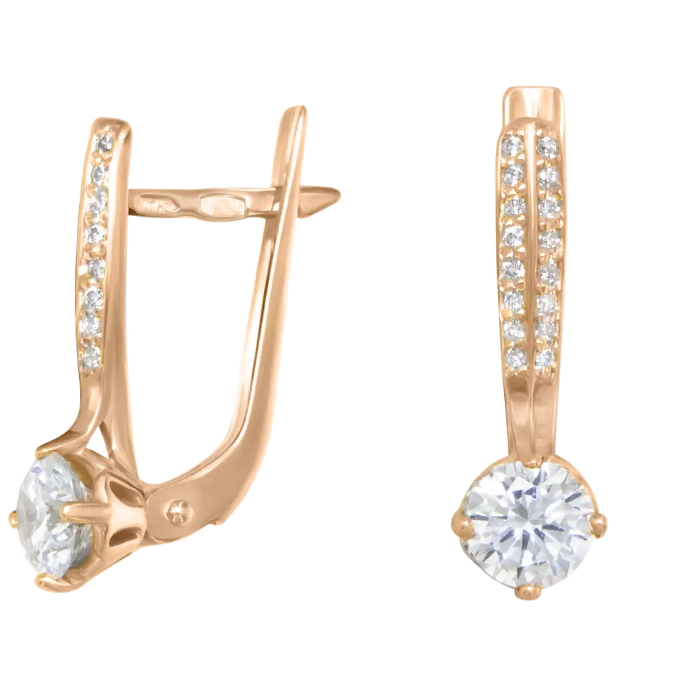 Product image 1 of the product “Drop Earrings “Solitaire with Stone Row” in 585 Rose Gold with Cubic Zirconia, Height 19 mm ”