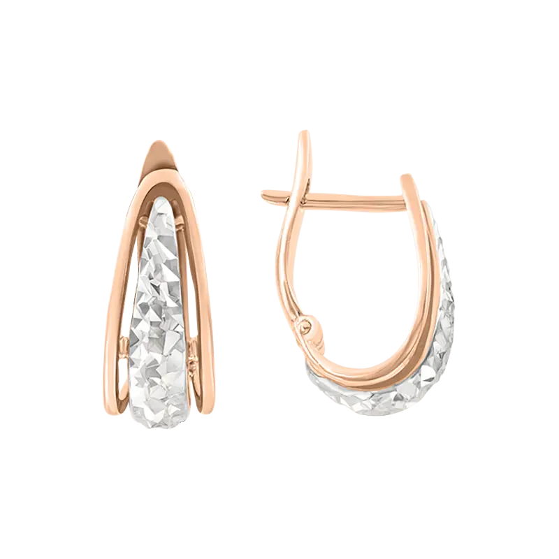 Product image 1 of the product “Drop Earrings “Pointed Arch with Diamond Cut” in 585 Two-Tone Gold ”