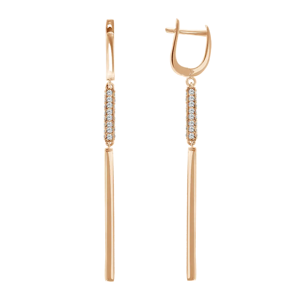 Artikelbild 1 des Artikels “Ohrhänger „Stab mit Steinreihe“ aus 585 Rotgold mit Zirkonia, Höhe 62 mm “