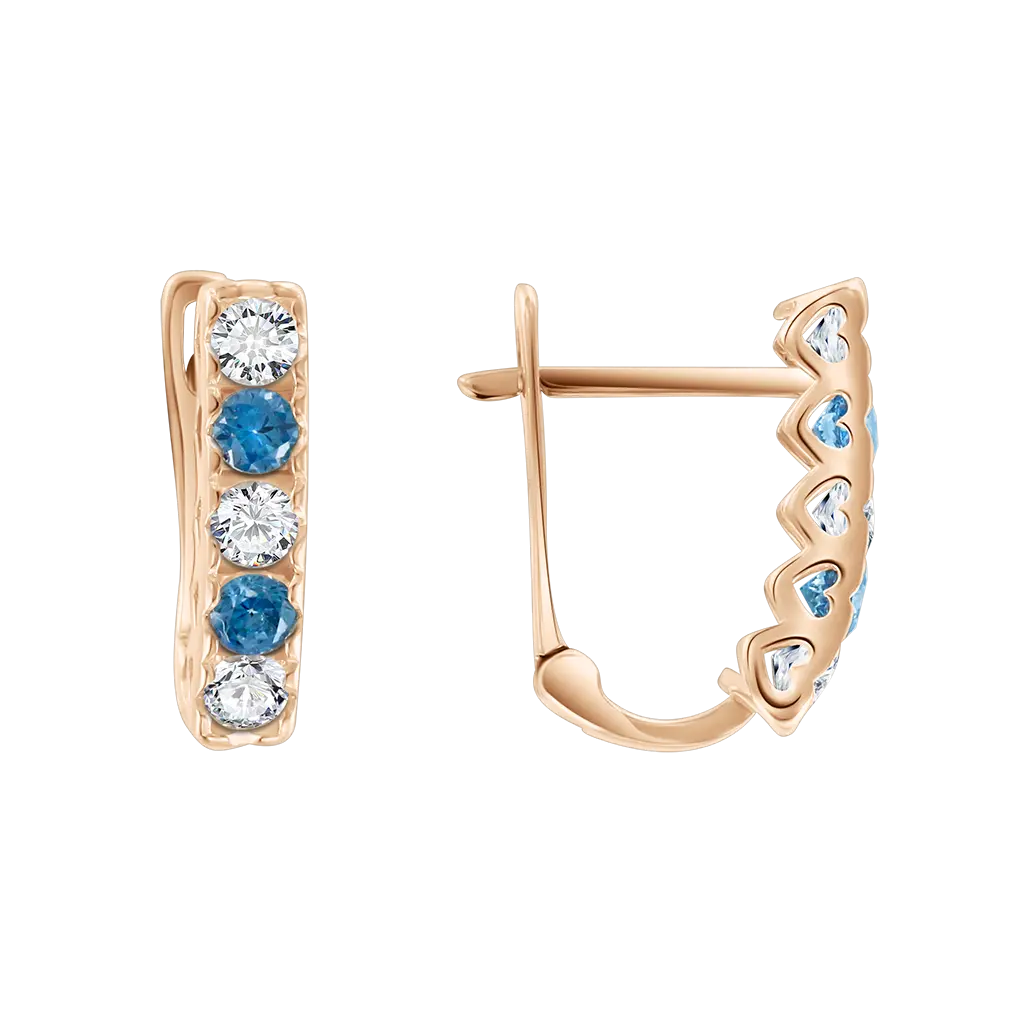 Artikelbild 1 des Artikels “Ohrhänger „Steinreihe weiß-blau“ aus 585 Rotgold mit Zirkonia “