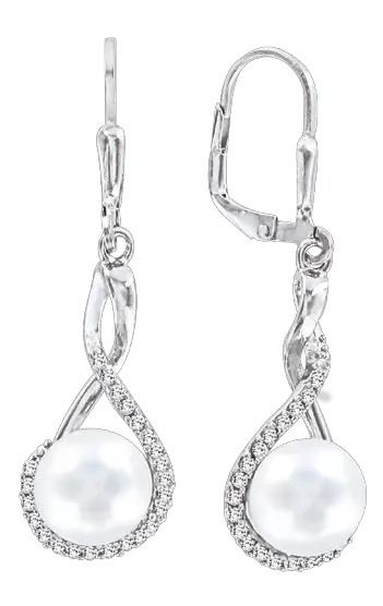 Product image 1 of the product “Drop Earrings “Teardrop with Pearl” in 925 Sterling Silver with Cubic Zirconia and Pearls ”
