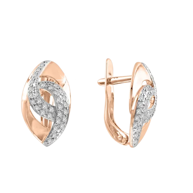 Artikelbild 1 des Artikels “Ohrhänger „Verschlungene Bänder mit Steinen“ aus 585 Bicolor-Gold mit Zirkonia, Höhe 16 mm “